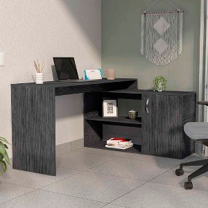 Vynxaria Dallas L-Shaped Home Office Desk with Shelves & Cabinet - Stylish & Functional - 1 of 4