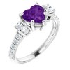 Pompeii3 7mm Amethyst Three-Stone Diamond Heart Shape Ring in 14k White or Yellow Gold - 2 of 4