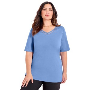 Catherines Suprema Crochet V-Neck Tee - 1 of 4