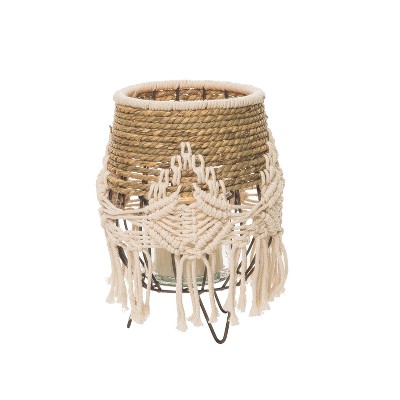 Transpac Fiber 8.26" Brown Everyday Natural Seagrass Lantern