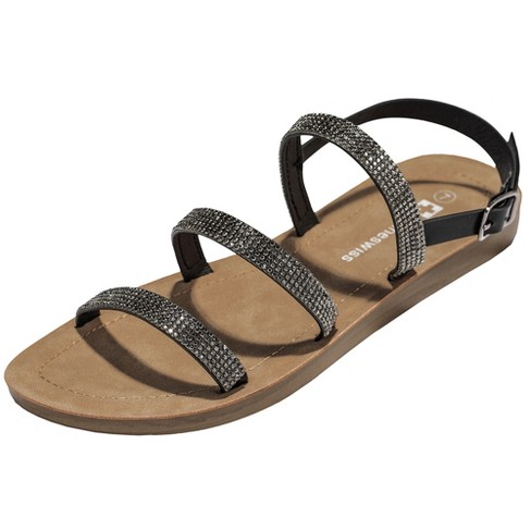Alpine Swiss Womens Flat Strappy Rhinestone Sandals Gladiator Shoes : Target