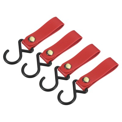 Unique Bargains PU Leather Strap Camping Outdoor Plastic S Shelf Hooks and Hangers 4 Pcs