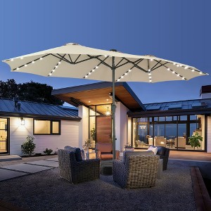 15ft Patio Umbrella with Solar Lights for Deck, Pool, Garden - 1 of 4