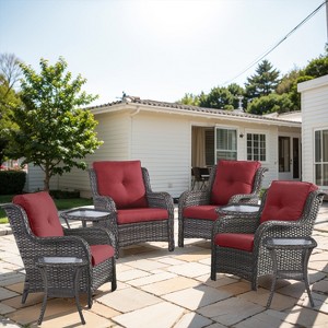 POCASSY Wicker Patio Chairs Set of 4, All Weather Wicker Rattan Patio Chairs, High Back Deep Seat with 2 Tier Side Table for Porch Balcony Pool - 1 of 4