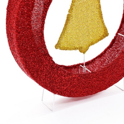 1.9Ft Red and Gold Ornament Bell Wreath with Lights