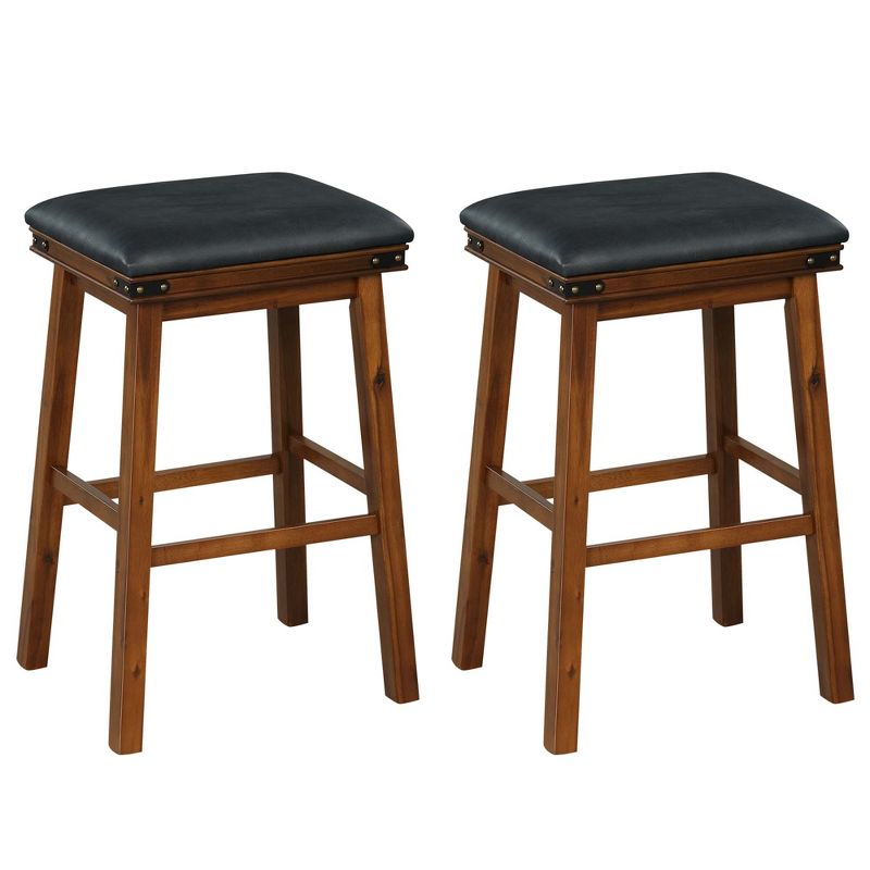Costway 30'' Dining Bar Stool Set of 2 Pub Height Padded Seat Wood Frame Kitchen Brown/White, 1 of 8