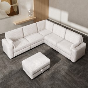 Vipbear Beige Extra Large Modular Sectional Sofa,Comfy Corduroy Modern Oversized 4-Seat Sectional Couch with Deep Seat,Tool-Free Assembly - 1 of 4