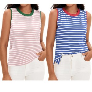 ATHLECHIC Women's Striped Color Block Side Slits Crew Neck Casual Sleeveless Shirts 2 Packs - 1 of 4