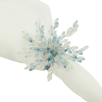 Blue and Clear Beaded Flower Napkin Rings Set of 4