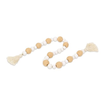 Cheung's Kira White Wood and Brown Fabric Beaded Garland