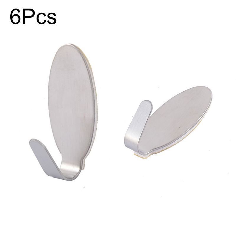 Unique Bargains Stainless Steel Oval Shaped Self Adhesive Wall Hooks and Hangers Silver Tone 6 Pcs, 5 of 6