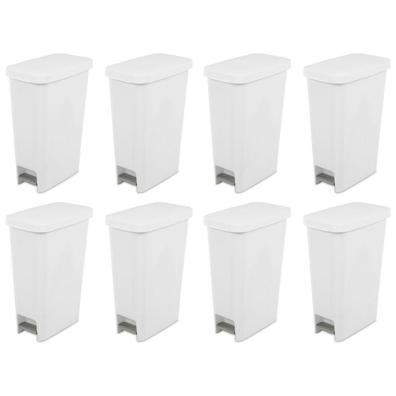 Sterilite 11 Gallon Slim Narrow StepOn Hands Free Portable Kitchen Wastebasket Trash Can Garbage Bin Container with Oversized Lid, 1 of 7