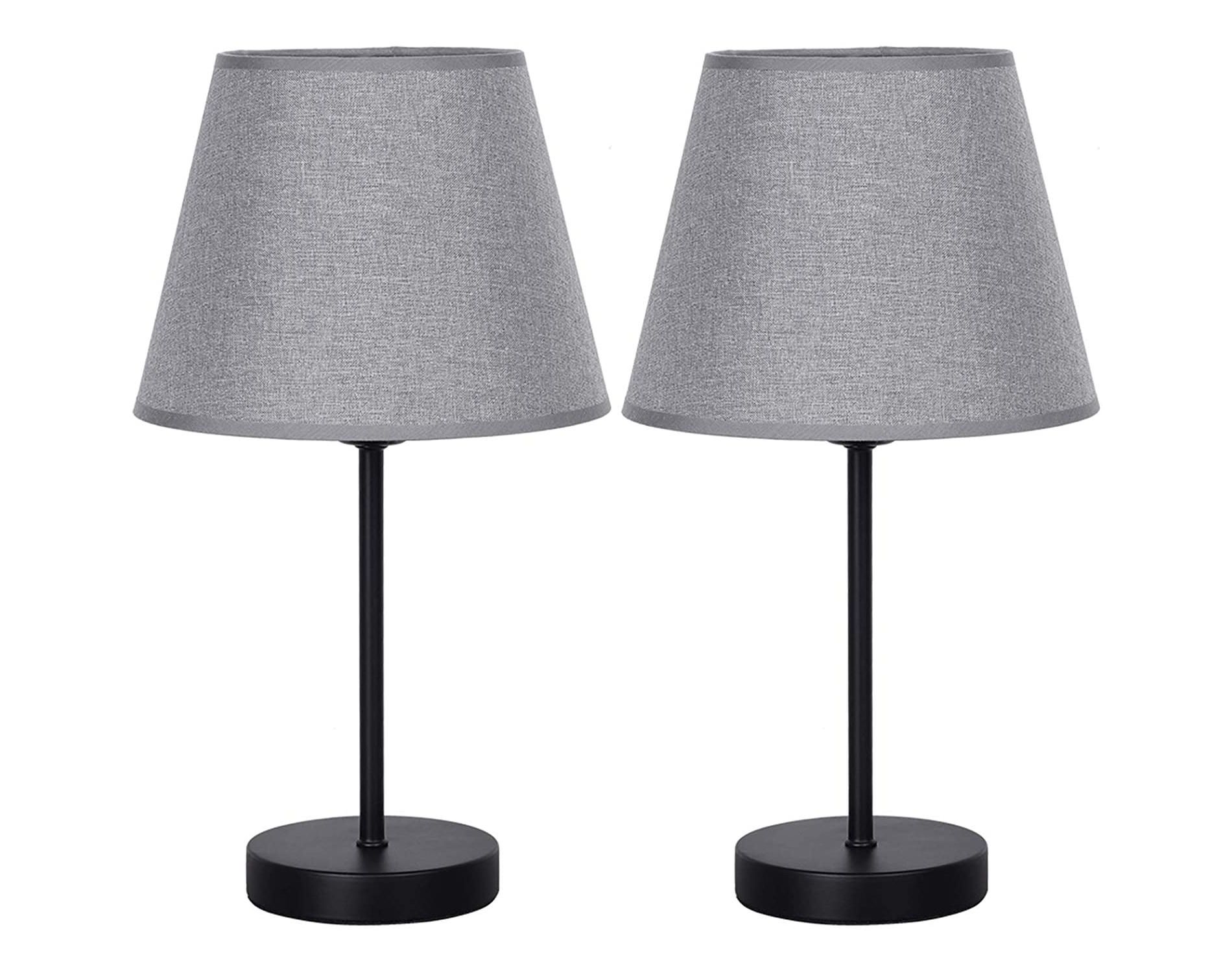 Oumilen Vintage Bedside Nightstand Lamps, Set of 2, Gray Shade