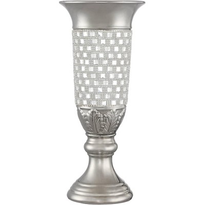 Dahlia Studios Alino Crystal 16" High Silver Pillar Urn Vase