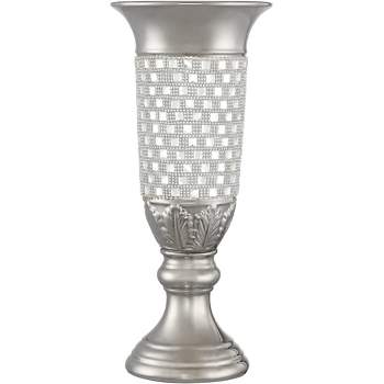 Dahlia Studios Alino Crystal 16" High Silver Pillar Urn Vase