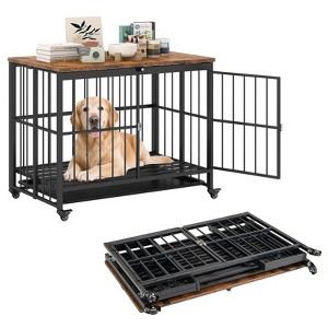 Costway Foldable Dog Crate Furniture w/Removable Tray Lockable Door Lockable Wheels - 1 of 4