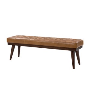Olga 55.5" Wide Mid-century modern genuine leather Bedroom Bench |ARTFUL LIVING DESIGN - 1 of 4
