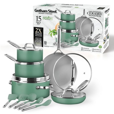 Gotham Steel Modern 15 Piece Ceramic Nonstick Pots and Pans Cookware Set with Utensils