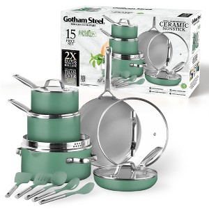 Gotham Steel Modern 15 Piece Ceramic Nonstick Pots and Pans Cookware Set with Utensils - 1 of 4