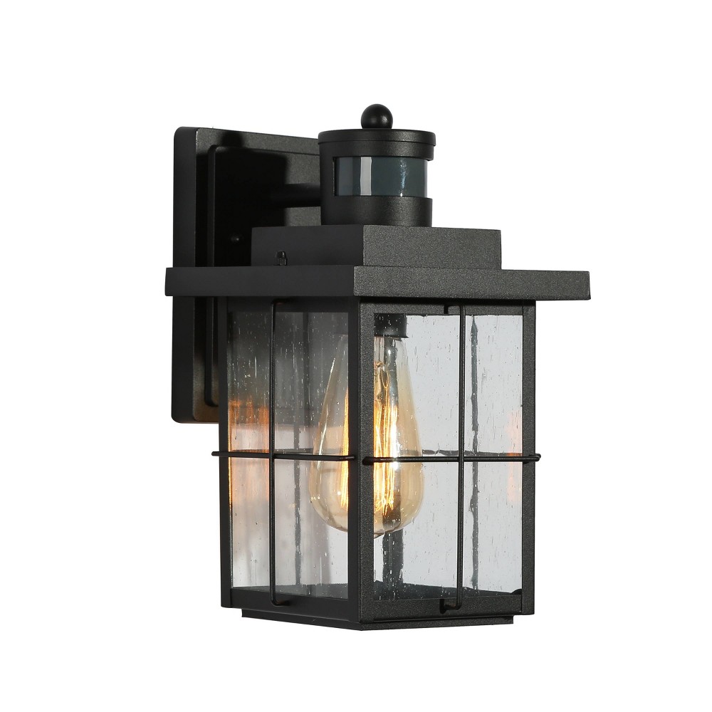 Photos - Chandelier / Lamp 10.5" Metal/Seeded Glass Square Modern Motion Sensor Outdoor Wall Light Matte Black - LNC: Weatherproof, Rust-Resistant