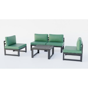 LeisureMod Chelsea 5-Piece Outdoor Patio Sectional Set with Coffee Table – Black Aluminum Frame, Cushions, Weather-Resistant - 1 of 4