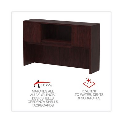 Mahogany Woodgrain Laminate Office Desk Hutch with Doors