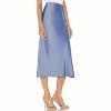 Women's Satin Midi Skirt - High Waist Slit Design with Comfortable Elastic Waistband Blue - 4 of 4