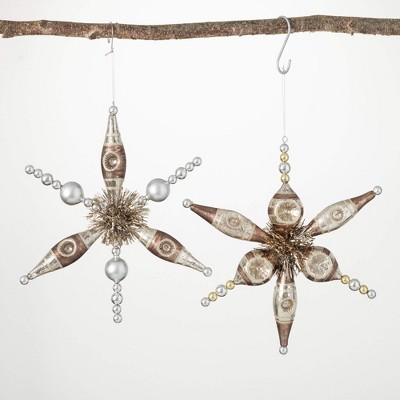 11"H and 10.5"H Sullivans Vintage Snowflake Ornament - Set of 2  Gold Christmas Ornaments