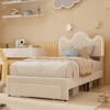 Twin Size Boucle Princess Bed Frame for Kids/Girls -Upholstered with Flower Headboard, LED Platform Bed with Storage Drawers, Solid Wood Slats Support - 3 of 4