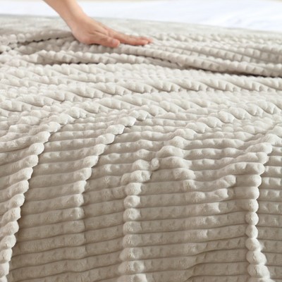 Beige Textured Fleece Reversible Throw Blanket 50" x 60"