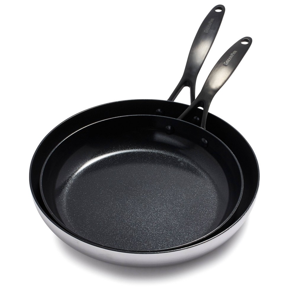 GreenPan 2pc Ceramic Nonstick Venice Pro Noir Tri-Ply Stainless Steel Frying Pan Set Black