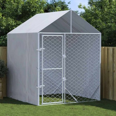 Outdoor Dog Kennel Silver Galvanized steel Large vidaXL