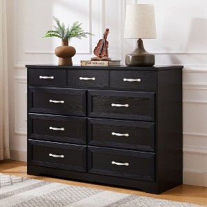 Dresser for Bedroom with 9 Drawers, Chest of Drawers with Solid Wood Frame Buffet Sideboard with Drawers for Living Room, Kitchen  and Corridor - 1 of 4