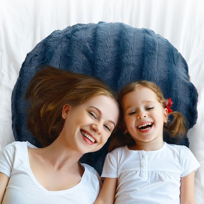 Blue Faux Fur Round Throw Pillows Set of 2