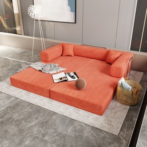 MYINDA Convertible Sofa Bed, Corduroy Folding Floor Sofa, Modular Compression Double Sofa for Living Room Bedroom - 1 of 4