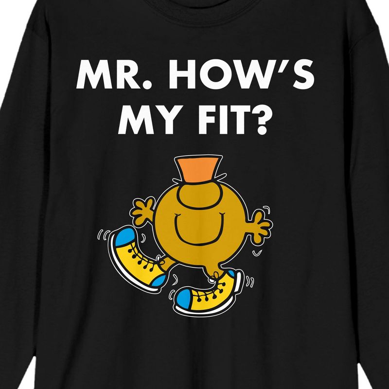 Mr. Men And Little Miss Meme Mr. How's My Fit Crew Neck Long Sleeve Black Unisex Adult Tee, 2 of 4