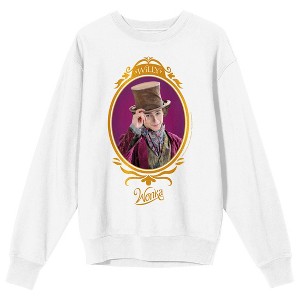 Wonka 2023 Willy Wonka Character Portrait Crew Neck Long Sleeve Men's White Sweatshirt - 1 of 3