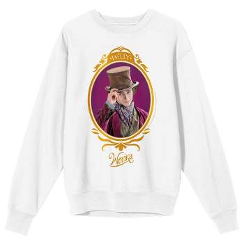 Wonka 2023 Willy Wonka Character Portrait Crew Neck Long Sleeve Men's White Sweatshirt