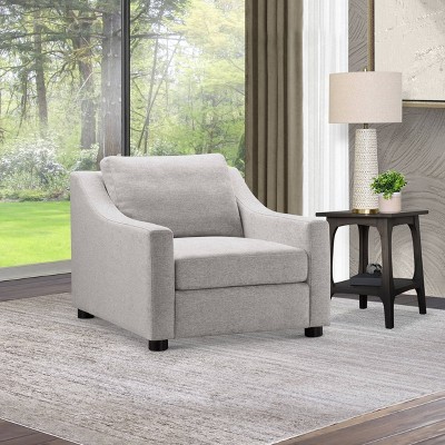 Elegant Transitional Gray Chenille Wood Accent Chair
