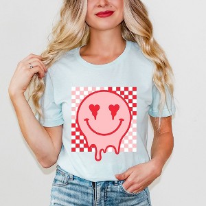 Simply Sage Market Women' Valentine Smiley Checkered Short Sleeve Graphic Tee - 1 of 4