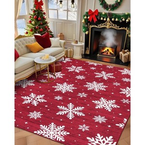 Christmas Washable Area Rug, Non Slip Soft Snowflake Carpet, Low Pile Stain Resistant Bedroom Rug for Living Room, Nursery, Dining - 1 of 4