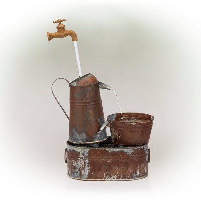 Rustic Invisible Flowing Spout Watering Can Fountain - Alpine Corporation