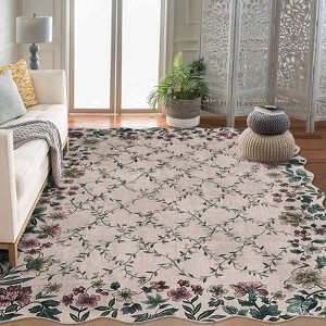 Floral Irregular Edge Carpet Indoor Non Slip Washable Boho Vintage Entry Rug Low Pile Throw Rugs for Entryway - 1 of 4