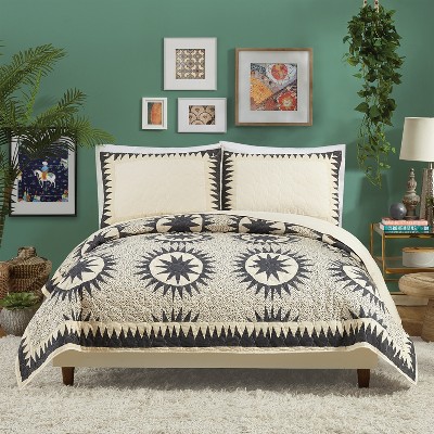 King Black Cotton Reversible Quilt Set