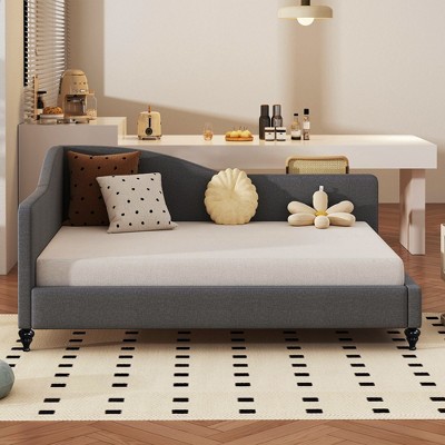 NicBex Twin/Full Size L-Shaped Linen Daybed with Solid Wood Legs for Bedroom,Living Room,Apartment