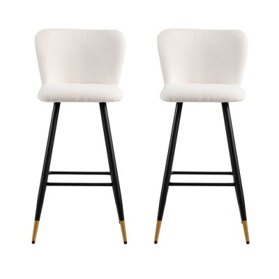 Dsvimoy Counter and Bar Stool Modern Style with Gold Tipped Black Metal Legs for Home Use, White, 25.25"*20.25"*20"