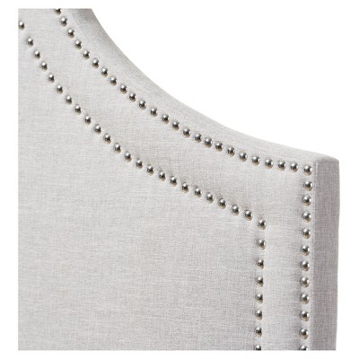 Greyish Beige Upholstered Full Headboard with Nailhead Trim