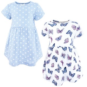 Hudson Baby Infant and Toddler Girls Cotton Dresses, Blue Butterflies - 1 of 4