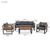 4-Piece Boho Wicker Patio Conversation Set with Acacia Wood Table, Removable Cushions, and Adjustable Feet - 4 of 4