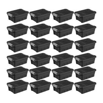 Sterilite 27 Gallon Plastic Stacker Tote, Heavy Duty Lidded Storage Bin  Container For Stackable Garage And Basement Organization, Black, 4-pack :  Target